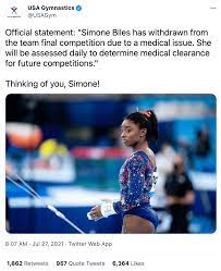Simone biles withdraws from the women's team final due to a medical issue. Uov Exrdewfcwm