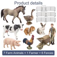 Toymany Farm Animal Figures Gift Toys Set With Fence Realistic Farm Animals Playset Includes Farmer Horse Cow Pig Hen Duck Animal Figures Farm Animals Animals