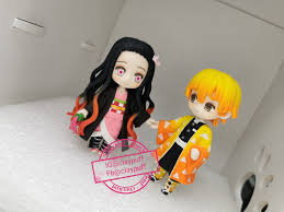 chibi nezuko and zenistu cute polymer clay polymer clay crafts cute art