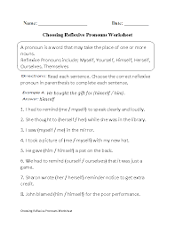 Reflexive Pronouns Worksheets Choosing Reflexive Pronouns Worksheet Reflexive Pronoun Pronoun Worksheets Pronoun