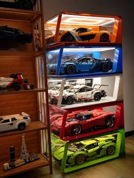 Modular illuminated showcase for scale supercars, AI generated