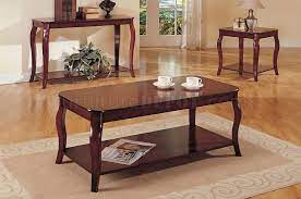 Furniture of america crescent dark cherry glass top oval coffee table. Dark Cherry Coffee Console End Table Set W Additional Shelves