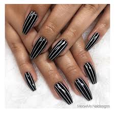 Black And White Striped Nails Halloween Simple Halloween Nail Art Idea Base Of White With Black Stripes Over The Top Fo Kitchengarden Gard Black Acrylic Nails Halloween Nails Manicure Nail Designs