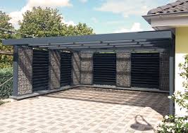 Gabionen Doppelcarport Mit Geschlossener Ruckwand Die Hausseite Wird Nur Mit Stutzpfosten Ausgefuhrt Carport Gabionen Moderner Pavillon