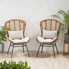 Noble House La Habra Light Brown Removable Cushions Wicker Outdoor Lounge Chairs With Beige Cushions 2 Pack In 2020 Lounge Chair Outdoor Beige Cushions Patio Chairs