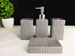 Designed for modern to contemporary and traditional bathroom design, grohe has toilet paper roll holders, robe hooks, towel bars and towel rings to complete your bathroom suite. Go Hooked Stylish Ceramic Designer Bathroom Set Beautiful Bathroom Accessories Set Soap Dispenser Toothbrush Holder Soap Dish Tumbler 4 Piece Set Buy Online In Dominica At Dominica Desertcart Com Productid 216333089