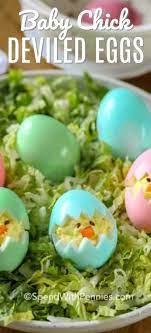 Dot on some ranch on top of each egg after adding in the mixture, and sprinkle on 2 slices of cooked (and crumbled) bacon. Deviled Egg Chicks Spend With Pennies