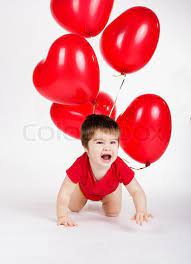 Little Baby Boy With Red Balloons Stock Image Colourbox