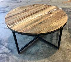 Recycled Timber Palings Industrial Round Coffee Table Made From Recycledtimberfurnitureoz Com Furniture Recycle Timber Coffee Table