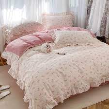 Pink Floral Duvet Cover Set Ruffle