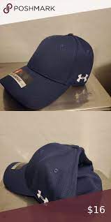 Under Amour Curved Brim Stretch Fit Hat Cap L Xl Navy Blue In Color Front In Blank Under Armour Accessories In 2020 Fitted Hats Under Armour Camo Fitted Baseball Caps