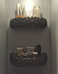 Dirtbike Tire Shelves We Made And Mounted Above Our Toilet In 2020 Man Cave Decor Man Cave Home Bar Bike Room