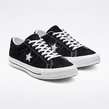 Black And White Low Top Converse One Star Premium Suede Low Top In Black In 2020 Black Converse Low Converse One Star Black Chuck Taylors