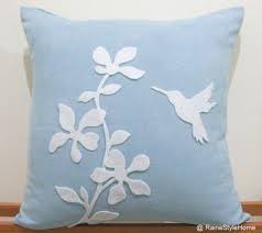 I bought a yard of my favorite fabric for the front of the pillow and a yard of neutral fabric for the back of my pillow. Summer Blossom Humming Bird Soft Blue And White Pillow Cover Flower Blue And White Pillows Handmade Pillows Diy Pillows