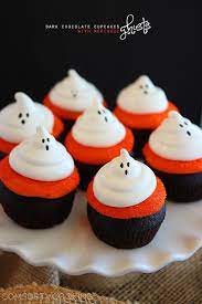 Dark Chocolate Cupcakes With Meringue Ghosts Recipe Spooky Halloween Desserts Dark Chocolate Cupcakes Halloween Cupcakes