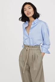 Cotton Shirt Light Blue Women H M Us Blue Shirt Outfits Light Blue Shirt Outfit Poplin Shirt Outfit