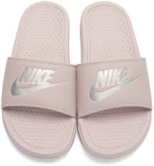 Black And White Nike Slip Ons Nike Pink Benassi Slides Faux Leather Slip On Sandals In Particle Rose Pink Mens Fashion Men Shoes Footwear Product Whi Nike Women Nike Slip Ons Nike