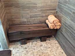 Cedar Timber Shower Bench With Iron Acetate Finish Shower Bench Diy Bench Shower Bench Built In