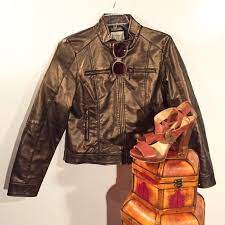 Ruff Hewn Bronze Faux Leather Biker Jacket Faux Leather Biker Jacket Jackets Ruff Hewn