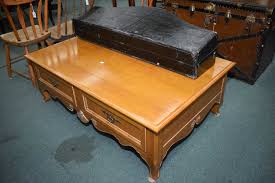 Features brown leather inserts & gold … more an early 21st century ethan allen two drawer coffee table from their townhouse collection. French Country Style Coffee Table With Two Drawers On Each Long Side Made By Ethan Allen