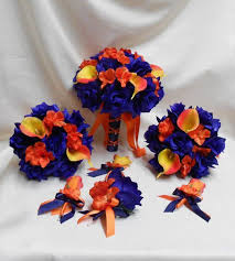 Home wedding party wedding decors 20 impossibly romantic floating wedding centerpieces. Wedding Silk Flower Bridal Bouquet Package Navy Blue Orange Etsy Silk Flower Bridal Bouquet Blue Wedding Centerpieces Flower Packaging