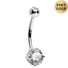 Rose gold arabian princess belly button ring. 14k White Gold Navel Ring Round Solitaire Cz 14g Belly Button Rings Oufer Body Jewelry