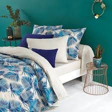 Housse De Couette 1 Ou 2 Personnes Coton Imprime Blue Leaf Imprime Feuille De Palmier Mur Bleu Canard Parure De L Housse De Couette Couettes De Lit Drap Housse