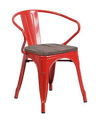 Offex Ofx 473752 Ff Bistro Metal Chair With Wood Seat And Arms Red Solid Wood Dining Chairs Metal Chairs Flash Furniture