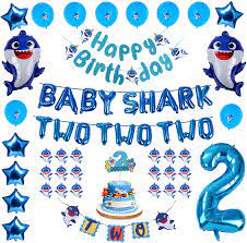 Buy Baby Shark 2nd Birthday Decorations Boy Blue Baby Shark Two Two Two And Number 2 Foil Balloons 2 Doo Doo Cake Topper Happy Birthday And Two Banner Cute Shark Latex