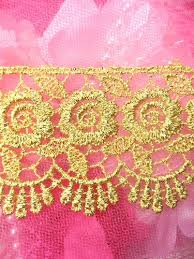 We carry lace, trim, venise lace and ruffled lace for wedding apparel embellishment, event decorations and sewing projects. Venice Lace Gold Trim Gold Rose