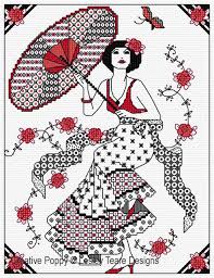 Blackwork Lady With Parasol Blackwork Pattern By Lesley Teare Designs