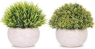 Lvydec 2 Pack Artificial Potted Plants Mini Sized Fake Topiary Plants In Pots For Bathroom Office De Artificial Potted Plants Topiary Plants Fake Plants Decor