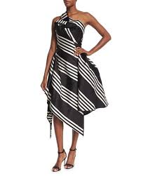 Rubin Singer One Shoulder Striped Cocktail Dress Black White Rubinsinger Cloth Striped Cocktail Dresses One Shoulder Cocktail Dress Reversible Dress