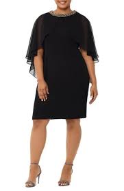 New Xscape Chiffon Cape Sleeve Beaded Neckline Cocktail Dress Plus Size Online Shopping Plus Size Cocktail Dresses Cocktail Dresses With Sleeves Fashion Clothes Women