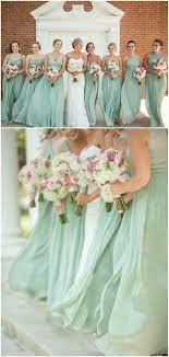 Embrace this unique fall wedding color palette by adding blue thistle and dark orange roses to your bouquets. Southern Bridal Party Pastel Green Bridesmaid Dresses Chiffon Gowns Pink An Mint Green Bridesmaid Dresses Mint Bridesmaid Dresses Wedding Bridesmaid Dresses