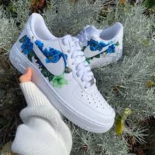 Blue Floral Flowers Nike Air Force One Custom Sneaker Custom Shoes Diy White Nike Shoes Personalized Shoes
