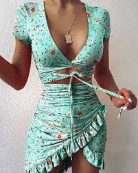 Floral Print Bell Sleeeve Ruched Dress Dress For Short Women Ruffle Bodycon Dress Floral Prints Fashion