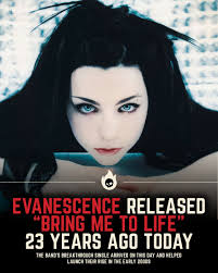 On this day 23 years ago, Evanescence released "Bring Me To Life" as a  single. The track introduced the band to a massive audience and quickly  became one of the most recognizable