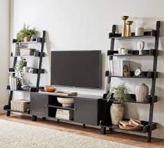 Ainsworth cocoa 64 media center and 2 towers with glass/wood doors. Studio 135 5 Media Console Ladder Shelf Set Pottery Barn