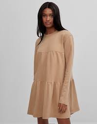 Bershka ribbed jumper with high neck in black. Bershka Long Sleeve Tiered T Shirt Smock Dress In Camel Evesham Nj