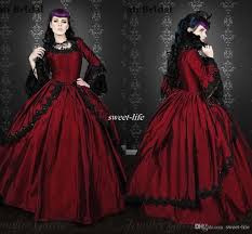 Red And Black Long Sleeve Wedding Dresses Plus Size Ball Gown Ruffles Taffeta Lace Jewel 2016 V Bridal Gowns Online Ball Gown Dresses Wedding Dress Long Sleeve