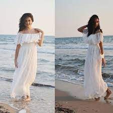 Ivory Lace Wedding Dress Beach Bohemian Wedding Gown 70s Maxi Wedding Dress Off The Shoulde Maxi Dress Wedding Casual Beach Wedding Dress Bohemian Wedding Gown