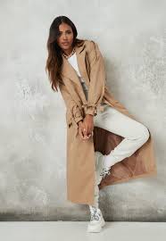 Oversized camel borg jacket with zip through fastening. Camel Oversized Trench Coat Missguided