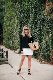 Black And White Skirt Outfit What To Wear When It S Hot In The Fall Bows Sequins Skirt Outfits Lace Skirt Outfits White Denim Skirt