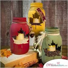 Herbstdeko Basteln Tolle Diy Bastelideen Zum Herbstanfang Einmachglaser Basteleien Einweckglaser Dekorieren Glaser Bemalen