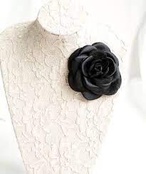 Black Camellia Brooch Corsage Flower Pin Black Flower Etsy Brooch Corsage Flower Pins Flower Accessories