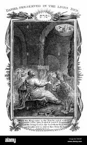 Daniel, one of four great Hebrew prophets, cast into the Lions' den by  Nebuchadnezzar (Nebuchadrezzar) king of Babylon who is calling down '..is  thy God …able to delivery thee from the lions?' "