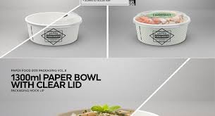1300ml Paper Bowl Clear Lid Mockup Paper Bowls Food Box Packaging Food Mockup