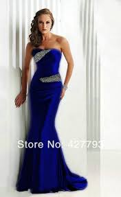 Royal Blue And Silver Dresses Mermaid Strapless Beaded Royal Blue Silver Satin Evenin Military Ball Gowns Wedding Dress Accessories Evening Dress Fashion