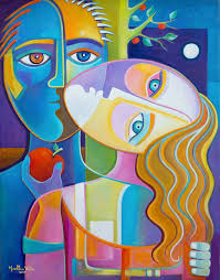 Adam and eve gift card. Cubism Modern Art Adam And Eve Oil Painting Painting By Marlina Vera Saatchi Art
